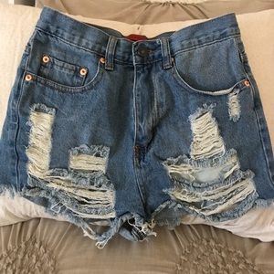 Distressed jean shorts